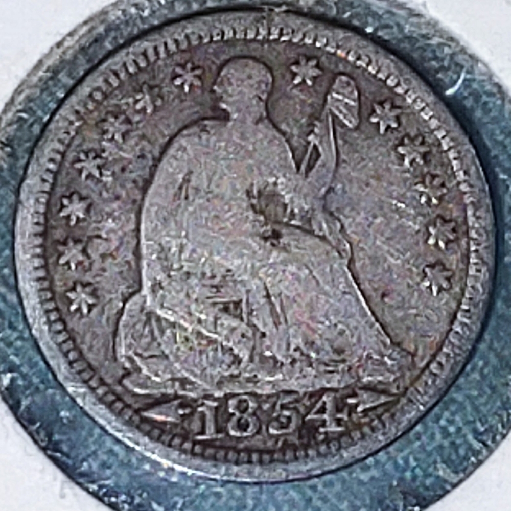 1854 Silver Half Dime Coin VGC 13 stars
